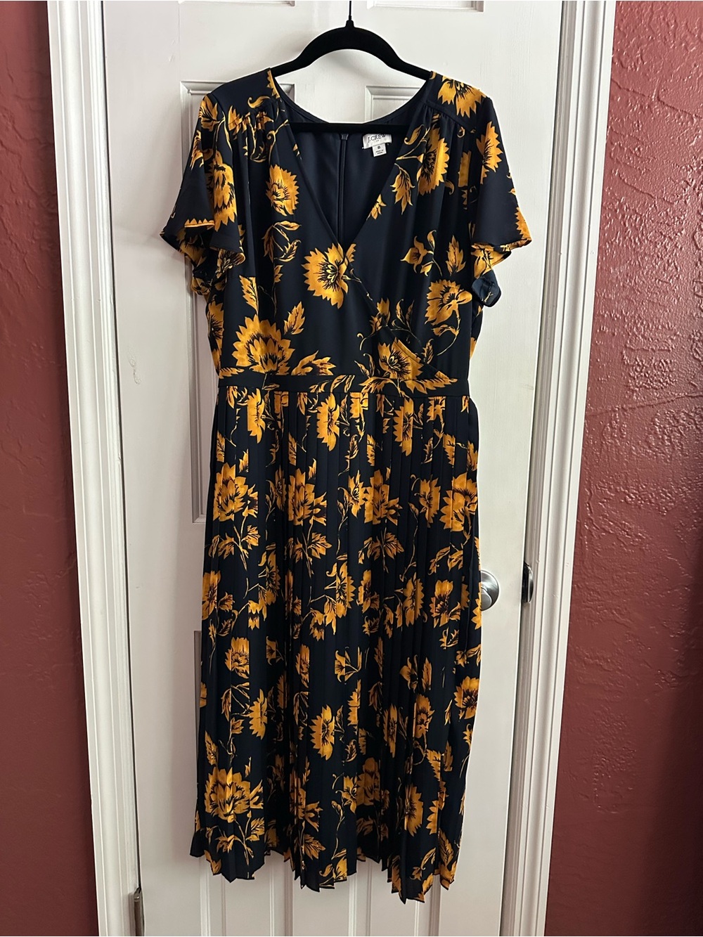 J. Crew Factory Navy Midi Dress with Mustard Floral Print